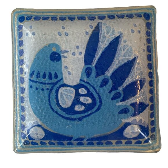 Andreas Meyer Blue Bird Fused Glass Nahariya Hand Made Trinket Dish Israel - Picture 2 of 3
